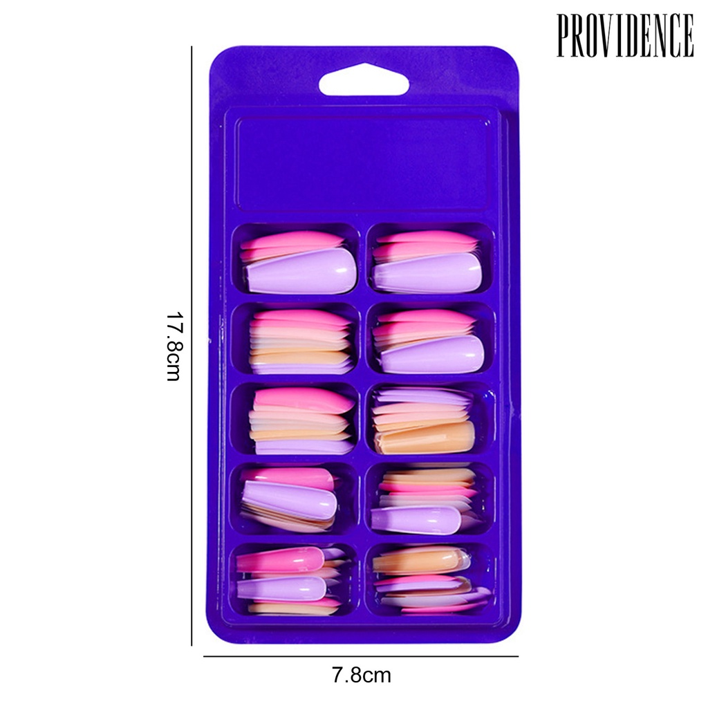 Providence 100Pcs/Box Faux Nail Patch Lipat Tanpa Jejak Bentuk T Panjang Penutup Penuh Warna-Warni Manicure Extension Fake Nail Tips Nail Salon Supply