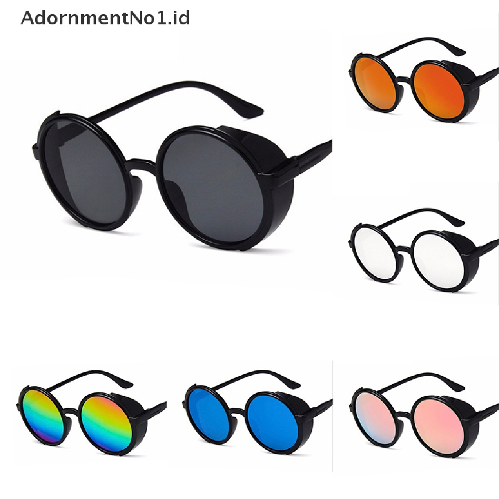 [AdornmentNo1] Kacamata Bulat Lensa Cermin Pria Wanita Fashion Steampunk Sunglasses [ID]