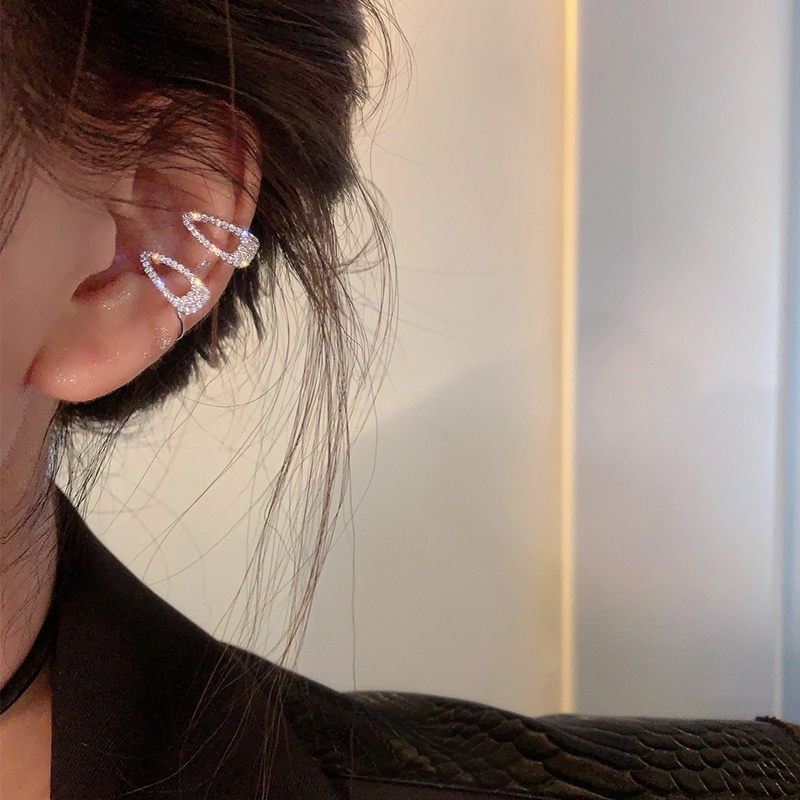 Papaozhu 1PC Chic S925 Perak Bersinar Zirkon Pin Bentuk Klip Anting-Anting Untuk Wanita Perempuan Mewah Berlian Imitasi Berkilau Tanpa Tindik Anting-Anting Kepribadian Telinga Hiasan