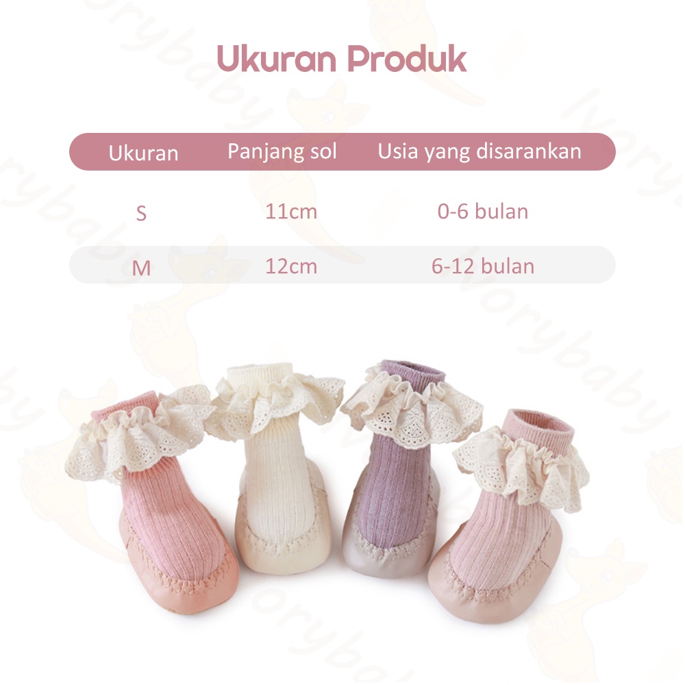 Ivorybaby 0-2 thn Sepatu bayi prewalker anti slip kaos kaki bayi lucu