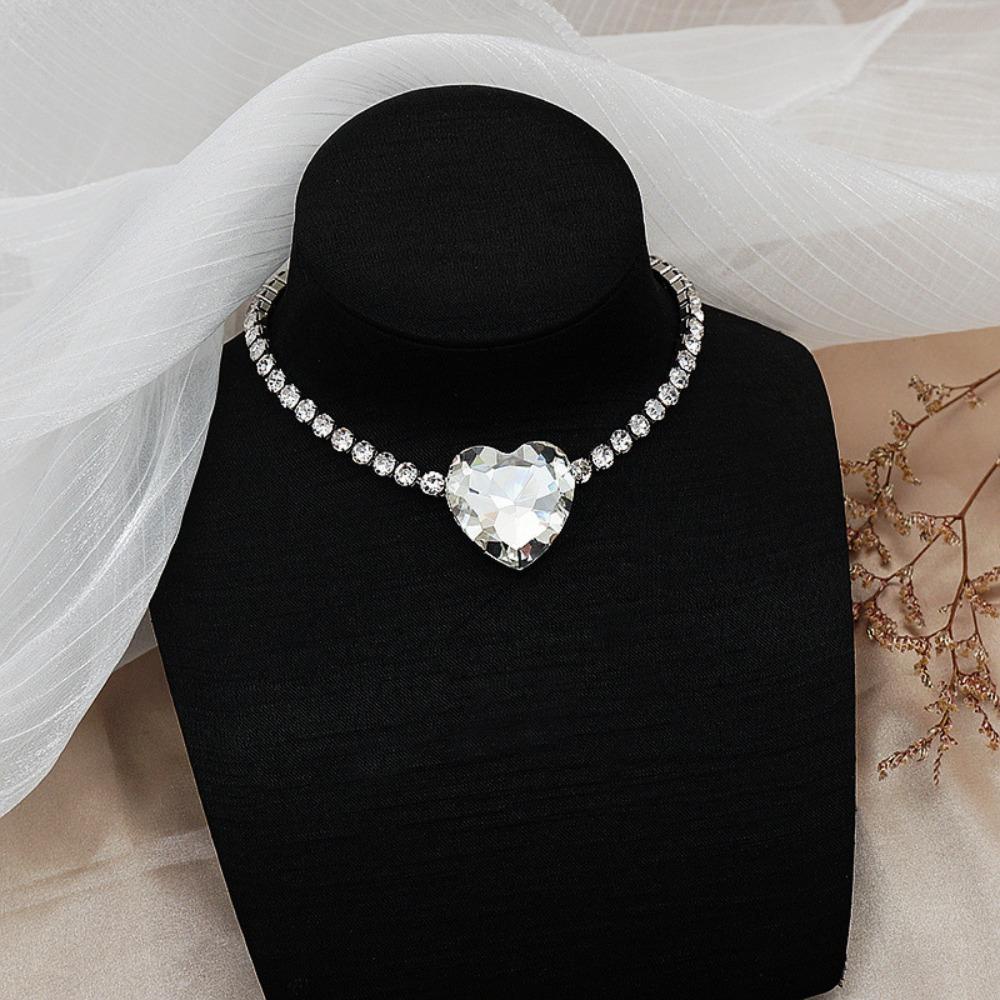 Lily Choker Kalung Baru Hati Besar Bersinar Perhiasan Pernyataan Kristal