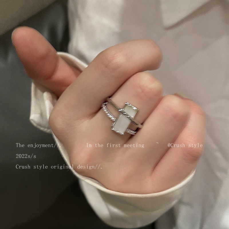 Tik Tok Gaya Yang Sama Geometris Persegi Shell Gaya Keren Cincin Perempuan Pembukaan Yang Dapat Disesuaikan Cincin Jari Telunjuk Unik