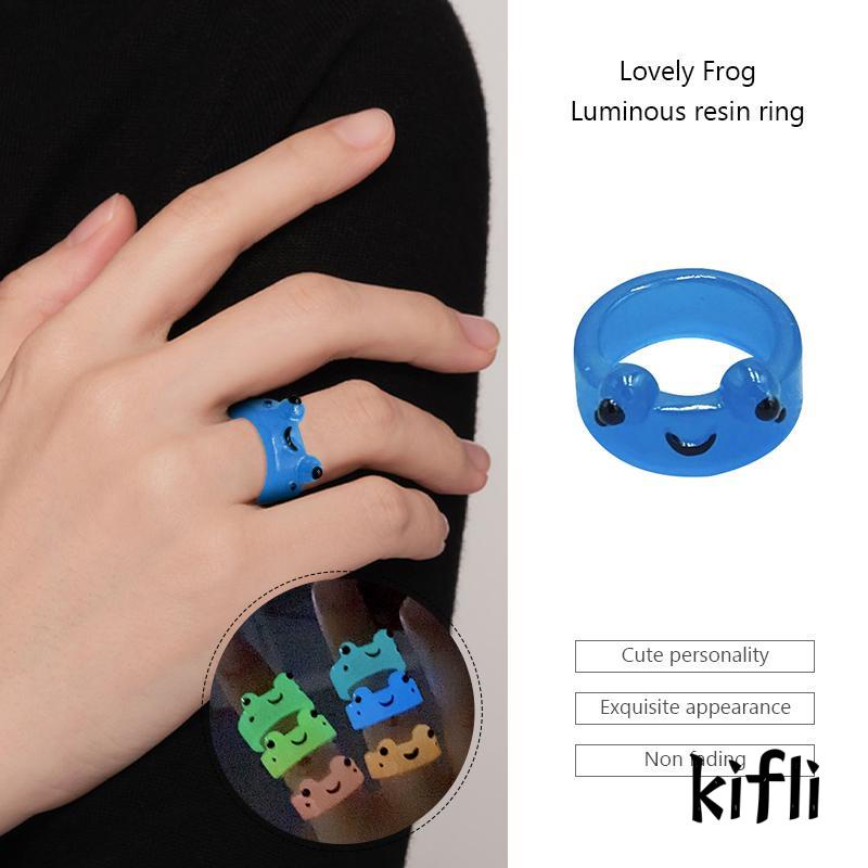 [KD] Cincin Resin Katak Menyala Cincin Jari Kepribadian Warna-Warni Kartun Hewan Lucu