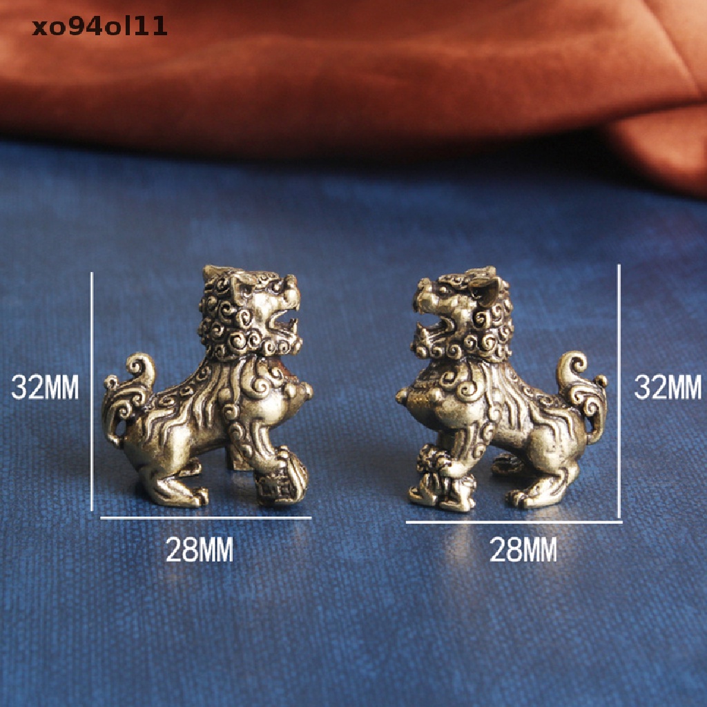 Xo Tembaga Murni Beruntung Lion King Patung Miniatur Ornamen Meja Antik Bronze Patung Hewan Cina Rumah Feng Shui Dekorasi OL