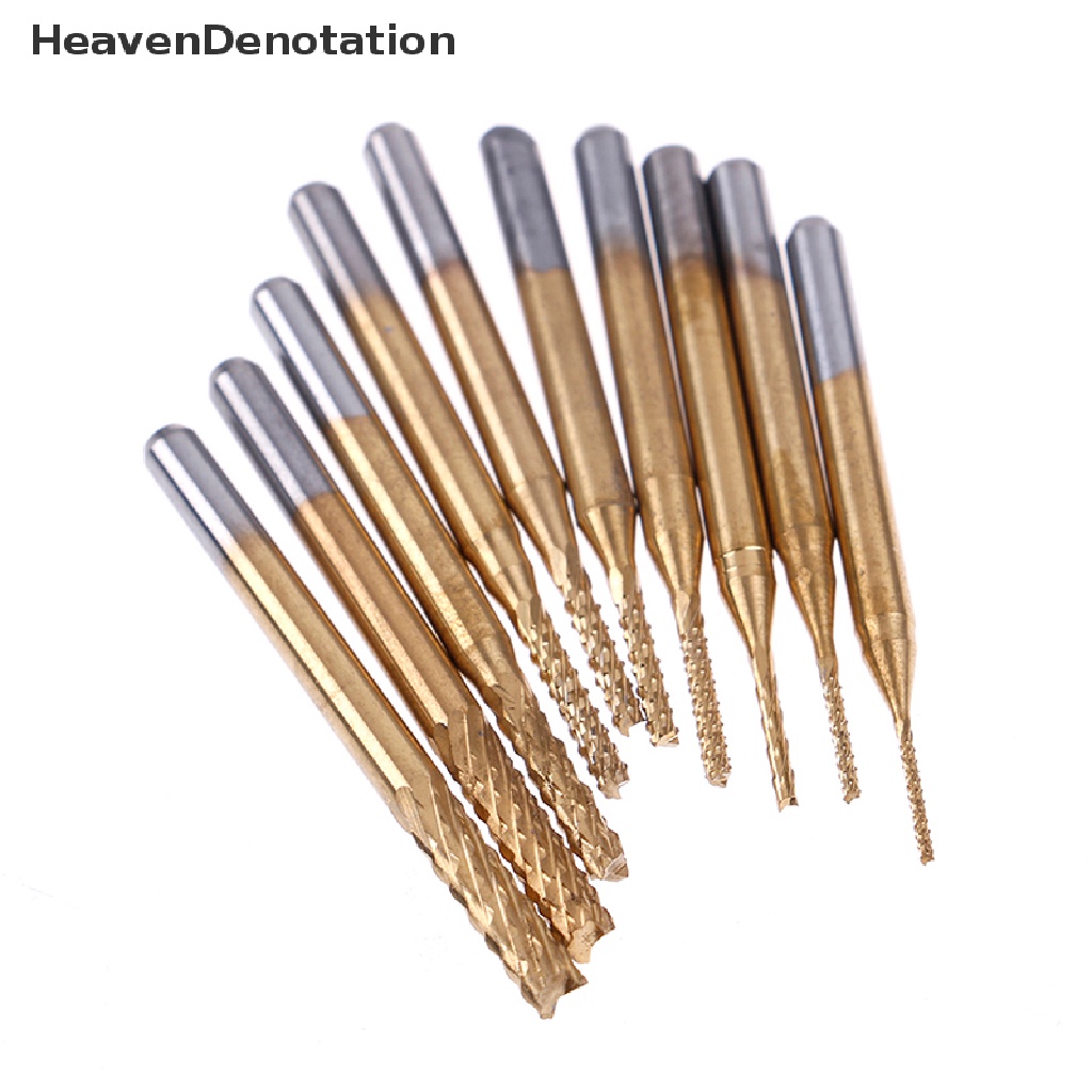 [HeavenDenotation] 10x1 /8 ''0.8-3.175mm Mata Bor PCB Set Engraving Cutter Rotary CNC End Mill HDV