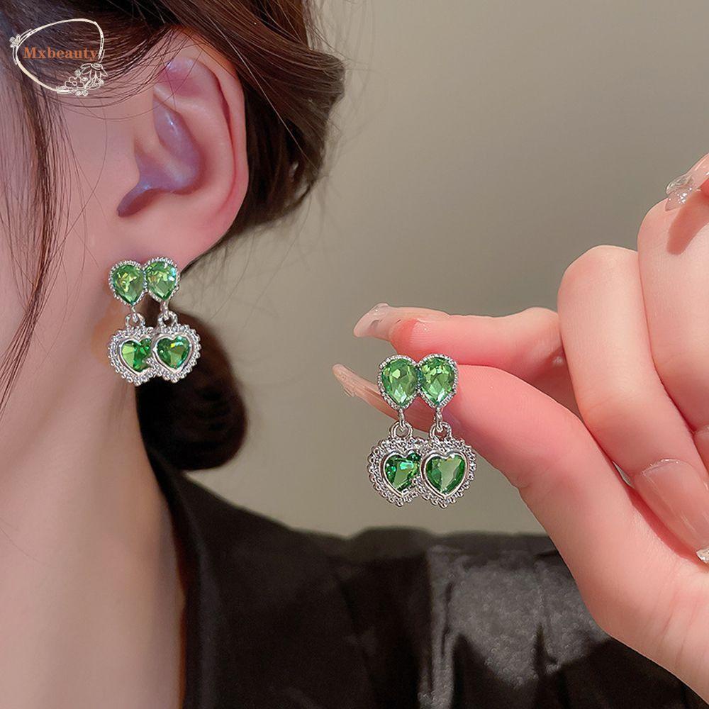 Mxbeauty Wanita Drop Earrings Pesta Vintage Tetesan Air Ganda Hati Berlian Imitasi Temperamen Menjuntai Anting-Anting