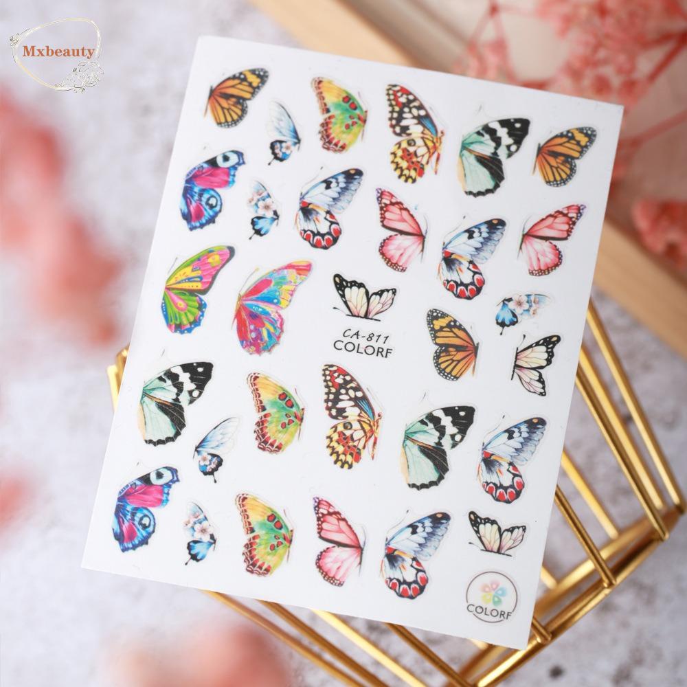 Mxbeauty Stiker Kuku Kupu-Kupu Warna-Warni Ins Style Fashion Bunga Aurora Butterfly Self Adhesive Nail Dekorasi