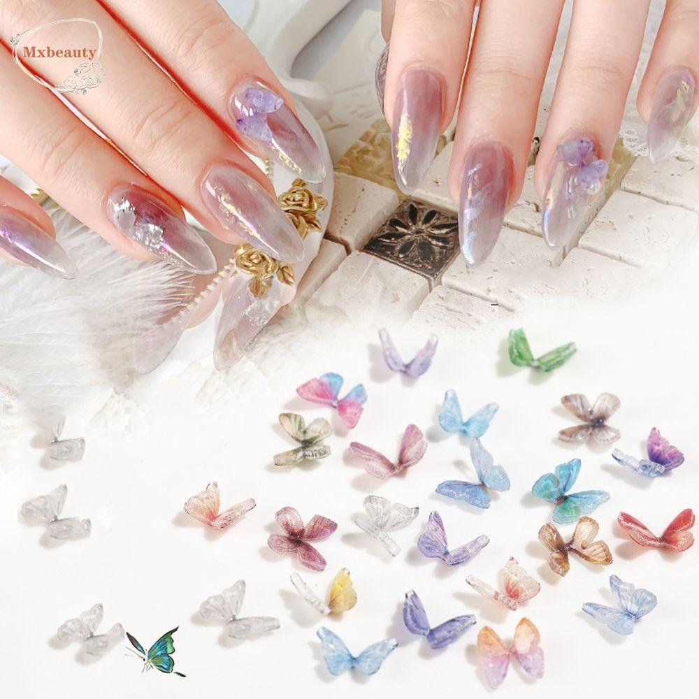 Mxbeauty 20 Pcs Ornamen Kupu-Kupu 3D Bahan Resin Aksen Berlian Imitasi Untuk Nail Art