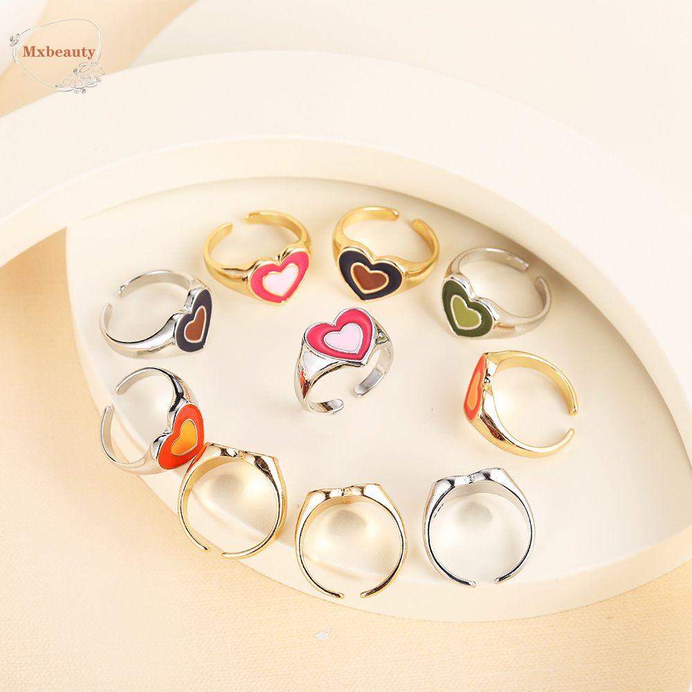 MXBEAUTY Colorful Heart Rings Simple Finger Rings Open Ring Women Dripping Oil Creative Korean Girls Vintage Fashion Jewelry