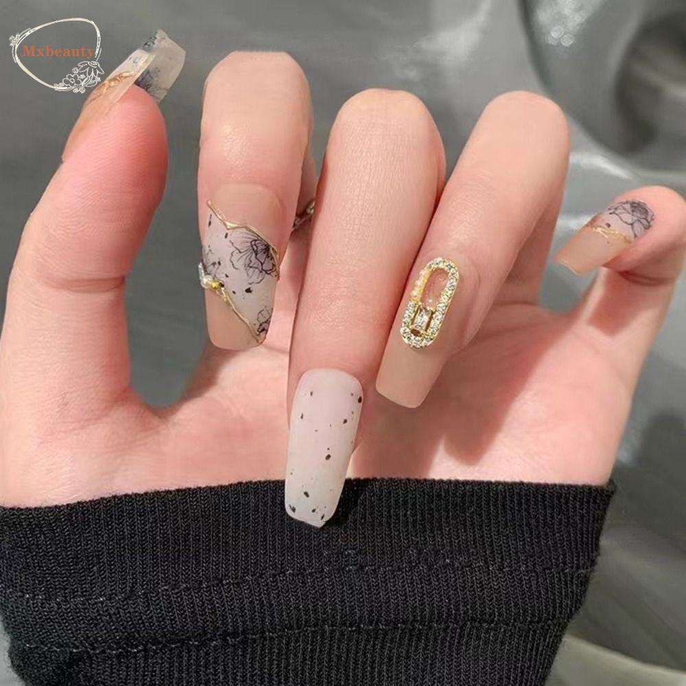 Mxbeauty Ornamen Kuku 3D DIY Mutiara Bentuk Geometris Diamond Insert Hollow Alloy Manicure Charms