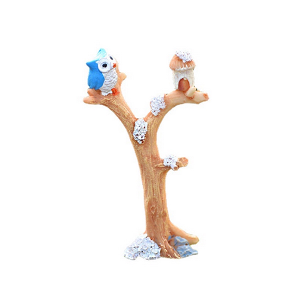 Branch Resin Burung Hantu Cabang Pohon Mini Kerajinan Miniatur Peri Ornamen Taman Bonsai Lanskap Mikro Taman Rumah Boneka Dekorasi Diy