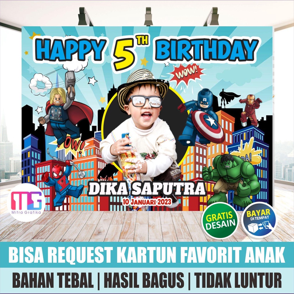 Banner Ulang Tahun Anak cowok  avengers minecraft | Spanduk Ultah anak laki laki karakter  superhero
