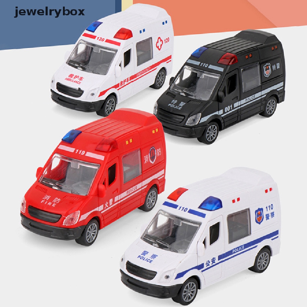 [jewelrybox] Hospital Rescue Ambulance Police Metal Cars Model Tarik Kembali Suara Dan Cahaya Mainan Butik