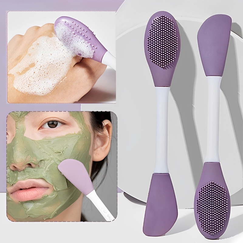 Women Double-headed Silicone Mask Brush/Sikat Pembersih Pori Wajah Portable/Mud Film Smudge type Mask Brush Alat Kecantikan