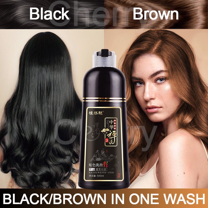 Original Shampo Pewarna Rambut Permanen Herbal Sampo Semir Rambut Hair Color/Hair Dye Shampoo-500ML