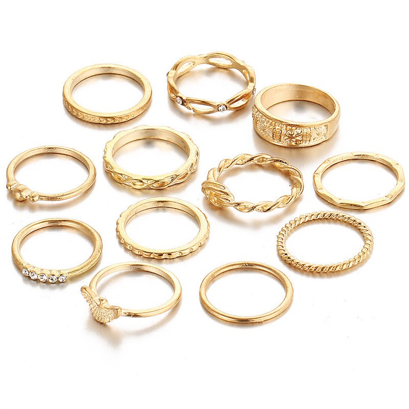 [Bayar Di Tempat] 12pcs / Set Cincin Gaya Vintage Untuk Wanita