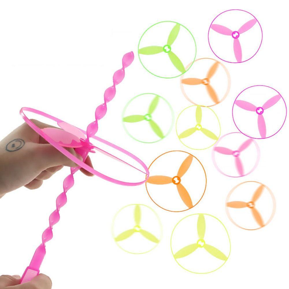 NEEDWAY Capung Terbang Mainan Multicolour 10 Pcs Plastik UFO Anak Hadiah Helikopter Warna Novelty Mainan Handle UFO Toy