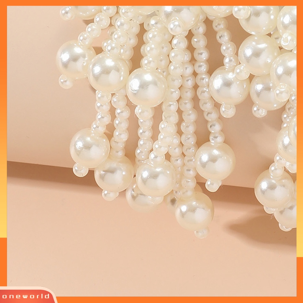 [EONE] 1pasang Anting Menjuntai Kepribadian Berlebihan Multi-layer Berlapis Mutiara Imitasi Ear Stud Anting Rumbai Aksesoris Fashion