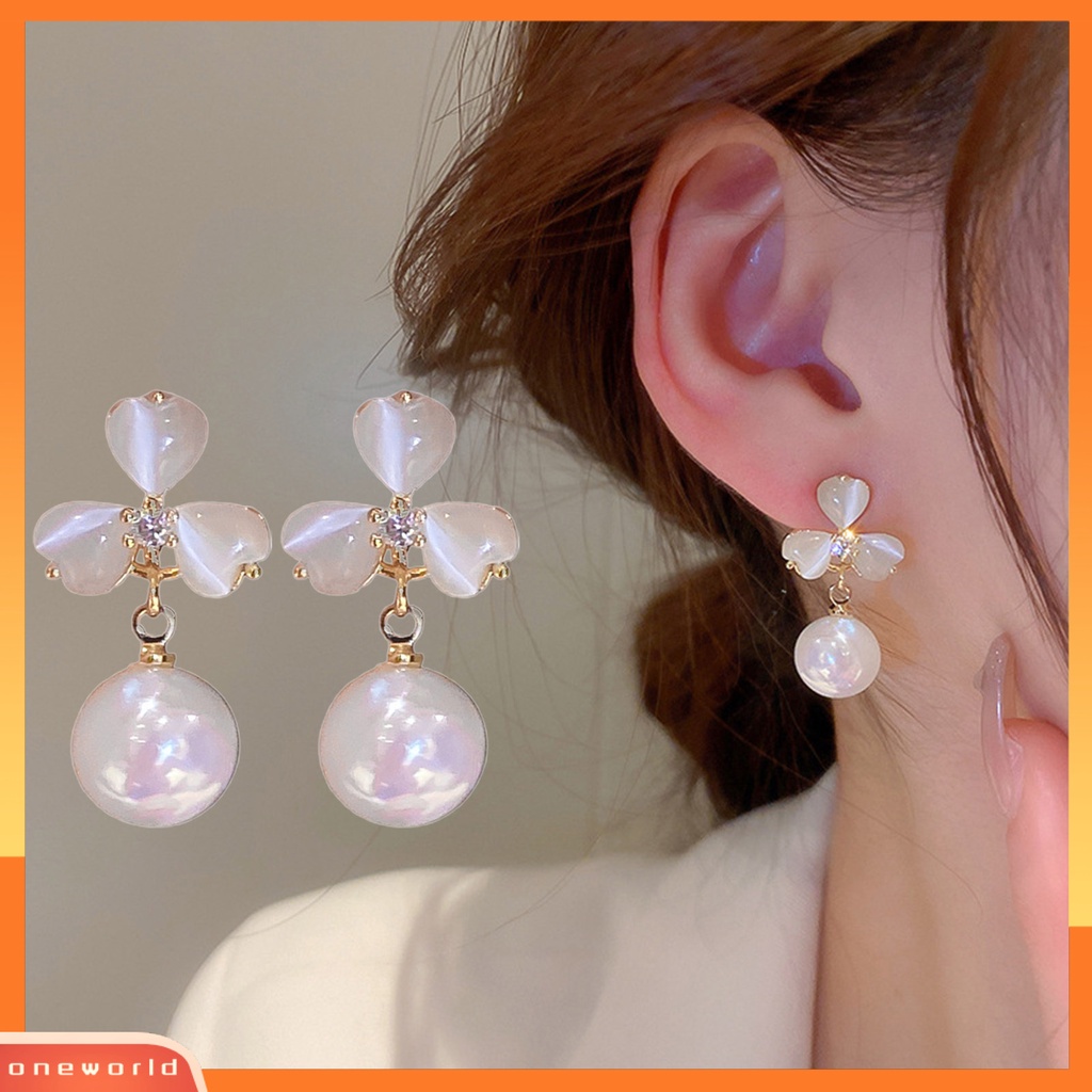 [EONE] 1pasang Anting Stud Dainty Elegan Temperamen Gaya Perancis Mutiara Imitasi Opal Bunga Wanita Drop Earrings Perhiasan Aksesoris