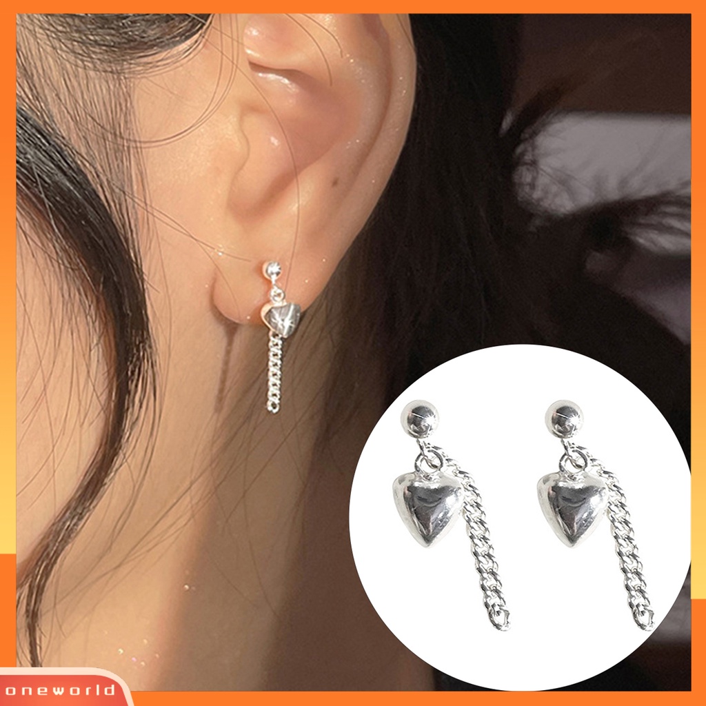 [EONE] 1pasang Ladies Earrings Tiga Dimensi Panjang Indah Mata-catching Trendi Hadiah Hari Valentine Tembaga Bentuk Cinta Menjuntai Anting-Anting Aksesoris Pesta