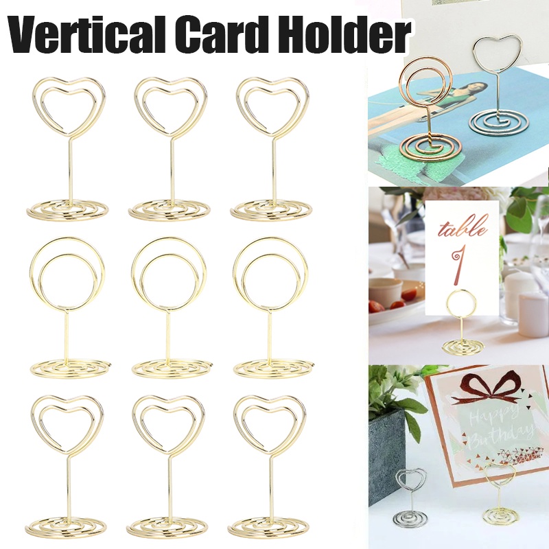 Bentuk Hati Bulat Vertical Memo Labels Paper Holder Metal Place Card Photo Holders Nomor Meja Nama Sign Stand Card Menu Clips Untuk Pesta Dekorasi Desktop Rumah