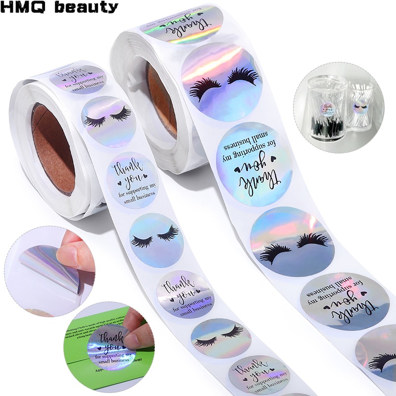 500/1000pcs Bisnis Bulu Mata Logo Stiker Eyelash Custom Logo Sticker Thank You Stiker Eyelash Extension Perlengkapan Kotak Dekorasi