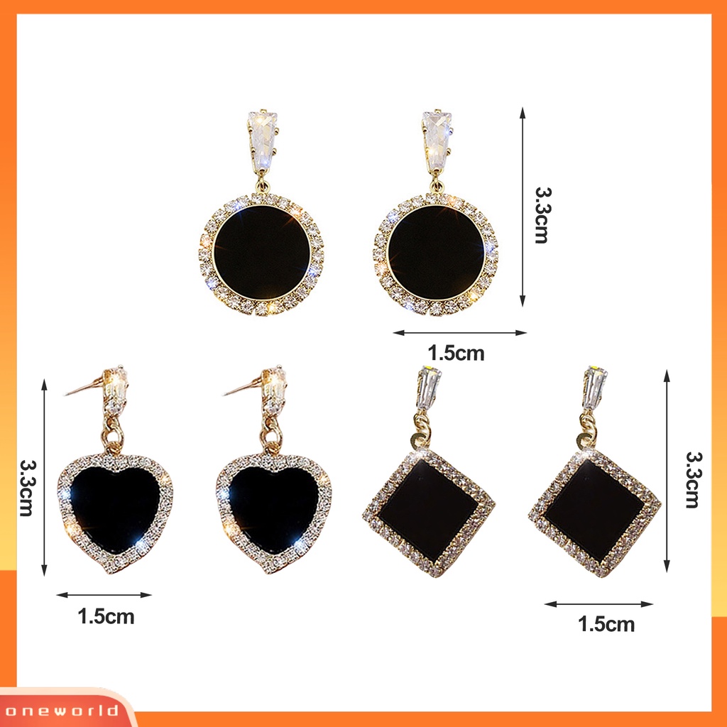 [EONE] 1pasang Anting Pejantan Bersinar Perak-Jarum Geometris Menjuntai Electroplating Temperat Dekorasi Eye-catching Hitam Bulat Berlian Imitasi Anting-Anting Aksesoris Pakaian