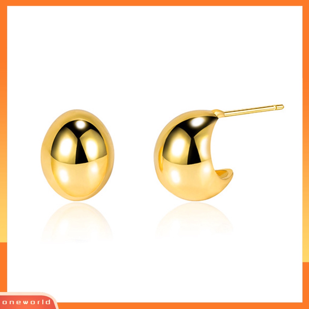 [EONE] 1pasang Stud Earrings Electroplating Geometric Shiny High-polished Piercing Dress Up Nickel-free Simple Mini Plated Women Earrings Perhiasan Aksesori