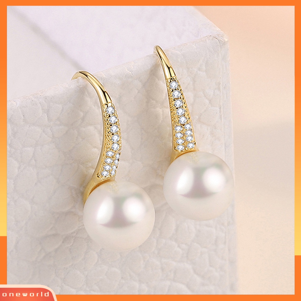 [EONE] Drop Earrings Polishing Cubic Zirconia Temperamen Dress Up Mutiara Imitasi Berlian Imitasi Wanita Earrings Aksesoris Pakaian