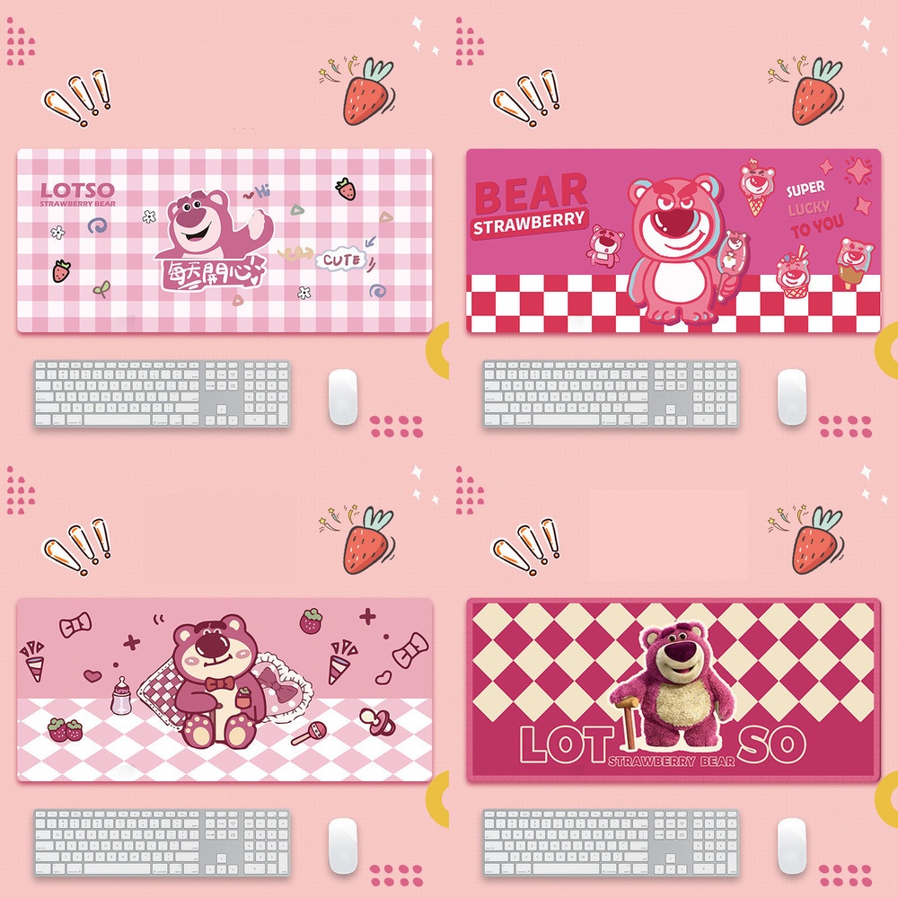 Alas Tikus Beruang Strawberry Besar Kartun Alas Mouse Komputer Strawberry Bear Desktop Mouse Pad800 * 300 * 3mm Mouse Pad