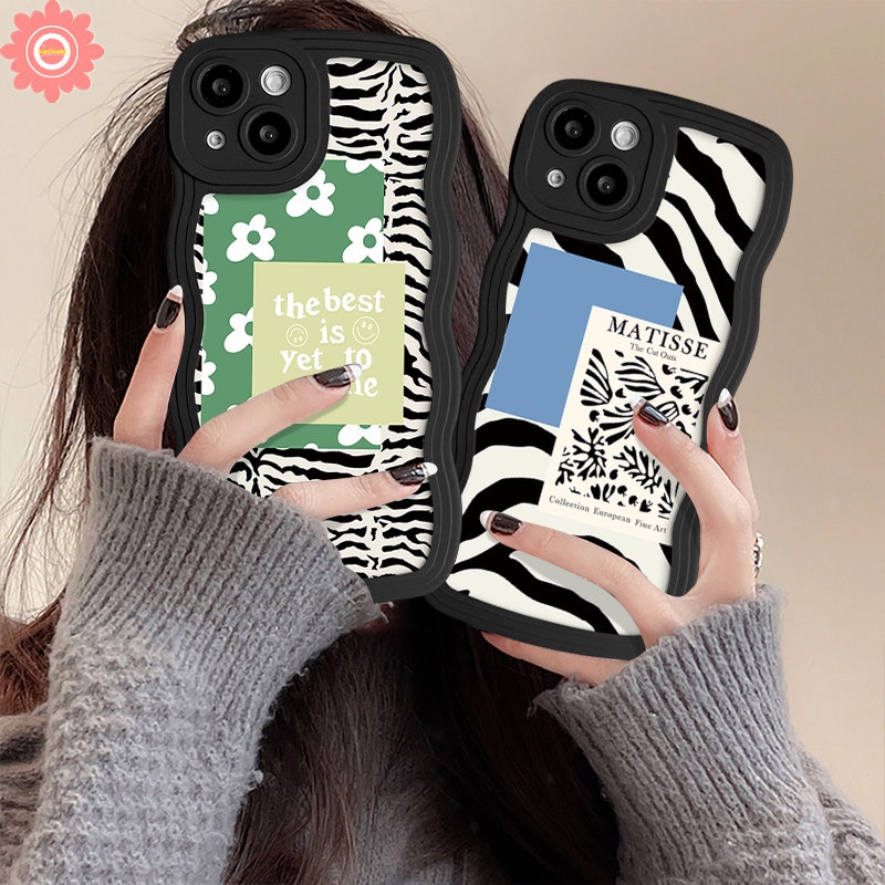 Ins Art Zebra Pattern Fresh Flower Case Redmi Note11 10 9s 8 9 11s 11 10s Pro Max Redmi 10 9 10C 12C 10A A1+9T 9A 9C NFC A1 POCO X3 NFC Pro M3 Mi 11T Pro Lembut Sarung Pinggiran Bergelombang Tpu