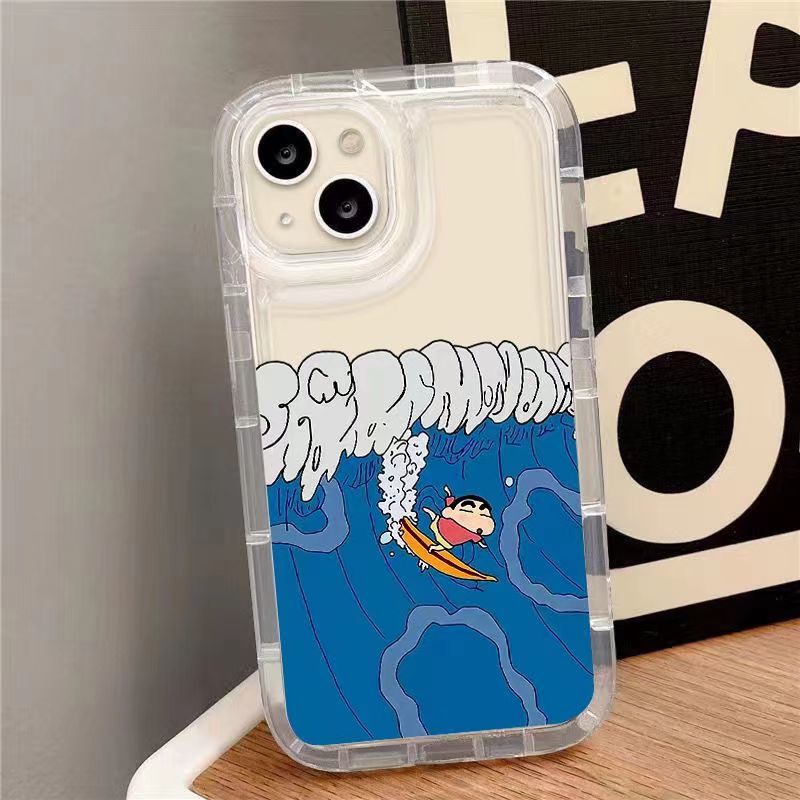 IPHONE Ins Crayon Shin-Chan Phone Case Cocok Untuk Iphone14 14pro 14plus 13 13mini 13pro 13prm iPhone12 7Plus 8Plus Xr XS 13 12mini Pro Max Empat Sudut Casing Ponsel Transparan Tahan Guncangan