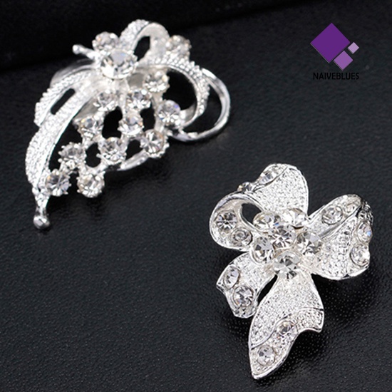 &lt; Naiveblues &gt; 12 Pcs Wanita Berlian Imitasi Berongga Bunga Kupu-Kupu Bridal Lapel Bros Pin