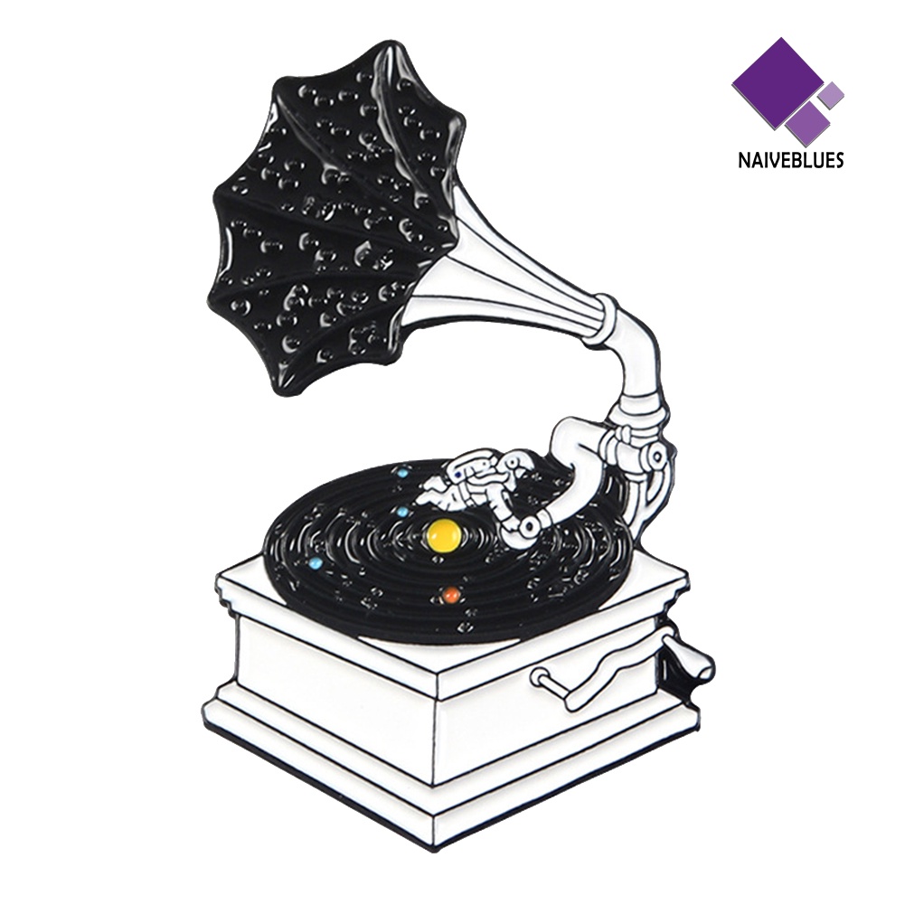 &lt; Naiveblues &gt; Wanita Pria Lucu Kartun Retro Vinyl Gramophone Bros Pin Lencana