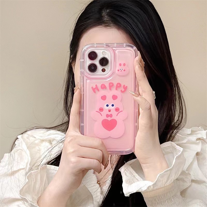 IPHONE Ins Kelinci Casing Ponsel Cocok Untuk Iphone11 14 14pro 14plus 13 13mini 13pro 13prm iPhone12 7Plus 8Plus Xr XS 13 12mini Pro Max Empat Sudut Casing Ponsel Transparan Tahan Guncangan