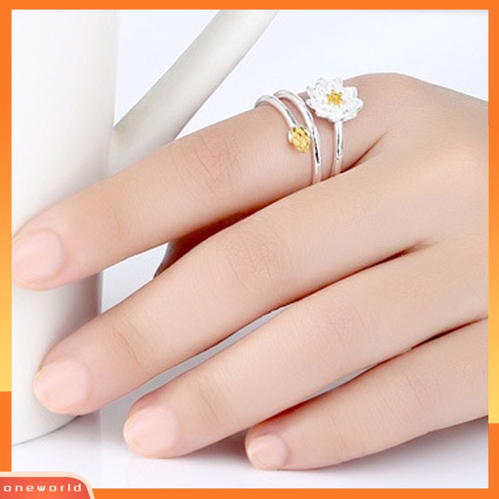 [EONE] Wanita Cincin Indah Halus Double-layer Lotus Shape Opening Adjustable Lady Circlet Gift