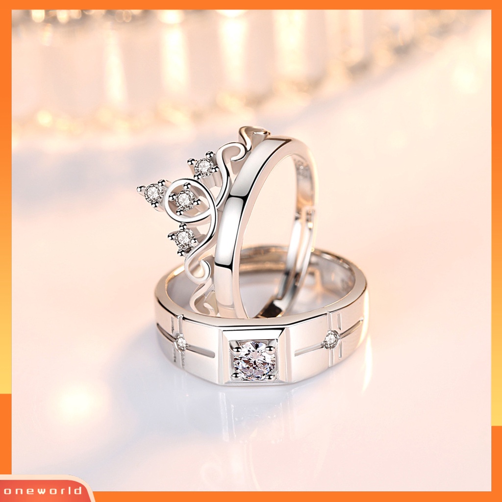 [EONE] Cincin Kawin Cinta Romantis Shiny Matching Bentuk Mahkota Pernikahan Circlet Fashion Jewelry