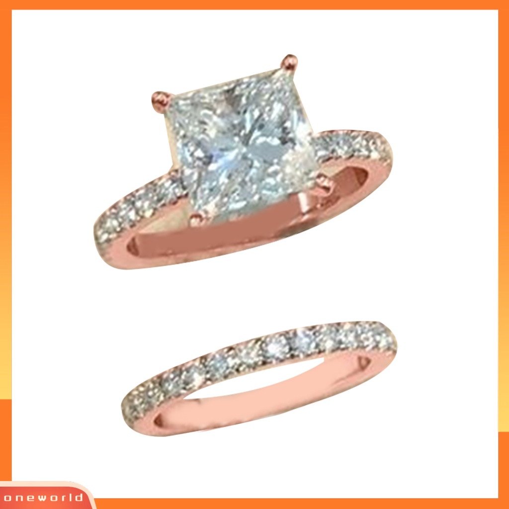 [EONE] 2 Pcs Cubic Zirconia Rings Shiny Square Faux Crystal Alloy Ring Elegan Perhiasan Aksesoris Temperamen Wanita Jari Cincin Set Pertunangan Hadiah Fashion Perhiasan