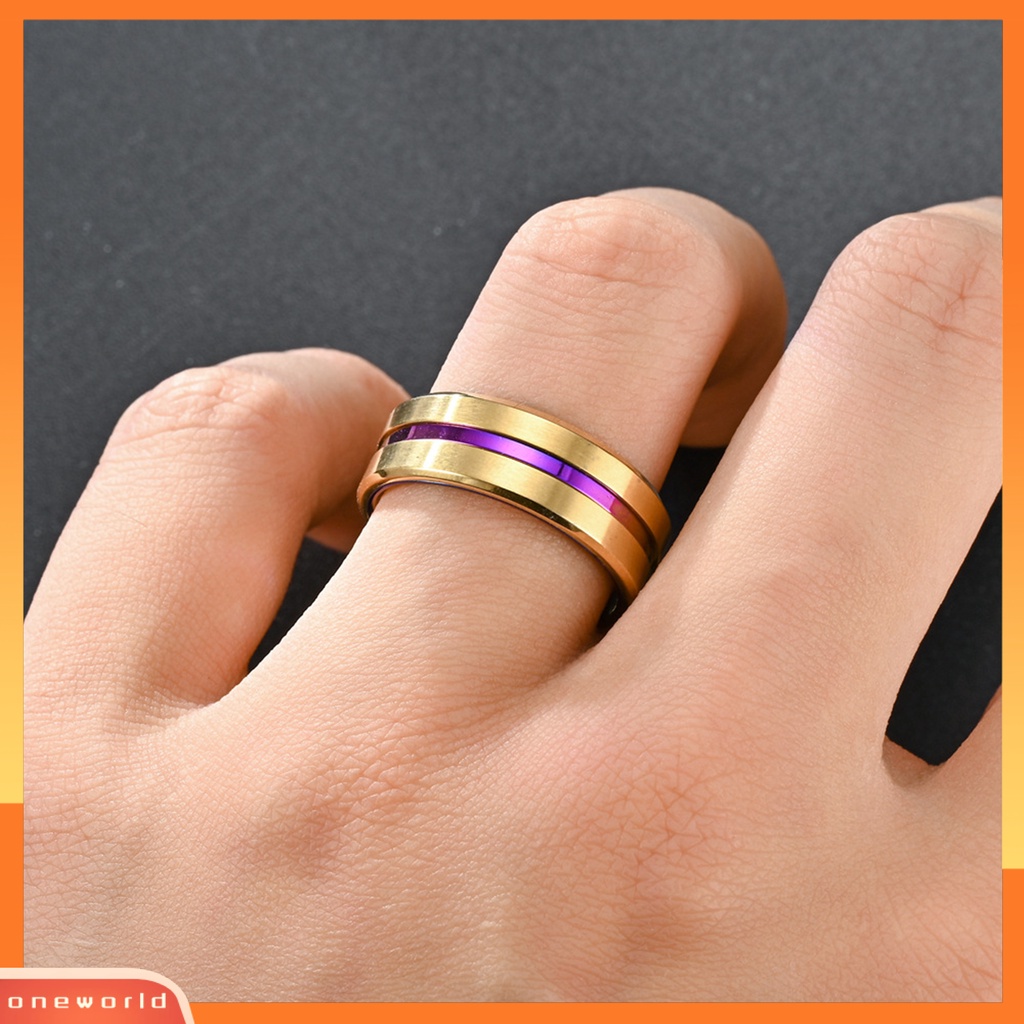 [EONE] Pria Cincin Sederhana Warna-Warni Alur Miring Tepi Electroplating Hias Hadiah Laki-Laki Pernikahan Pertunangan Cincin Anniversary Perhiasan Untuk Perjamuan
