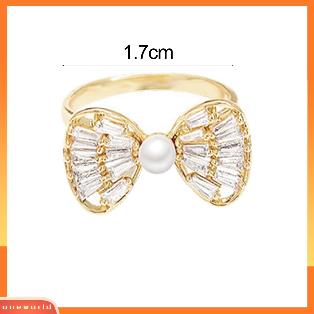 [EONE] Wanita Jari Telunjuk Cincin Busur-Simpul Bentuk Berongga Keluar Pembukaan Cubic Zirconia Adjustable Jari Dekorasi Ringan Halus Knuckle Ring Women Jewelry