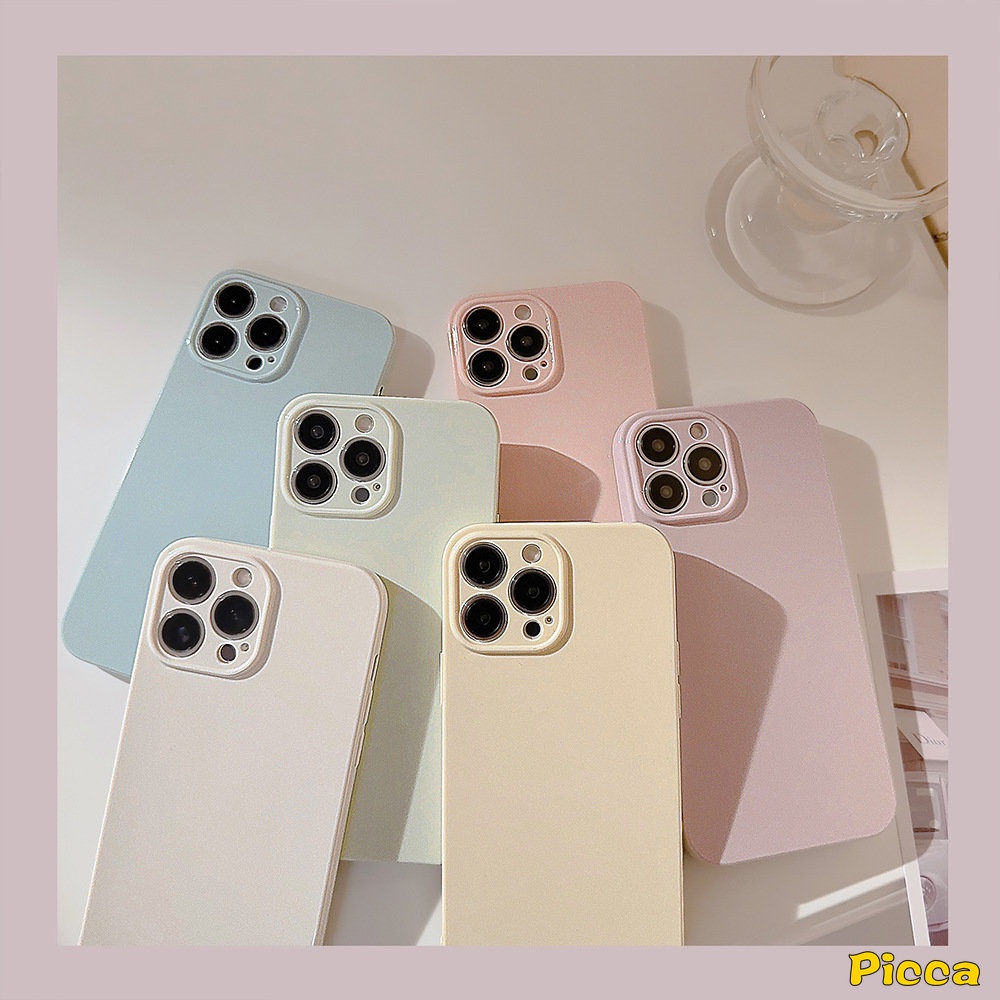 IPHONE Luxury Shockproof Macaron Candy Color Glossy Phone Case Kompatibel Untuk Iphone11 7Plus XR 14 13 12 11 Pro Max 8Plus X XS Max Simple Warna Solid Penutup Pelindung Lensa Kamera