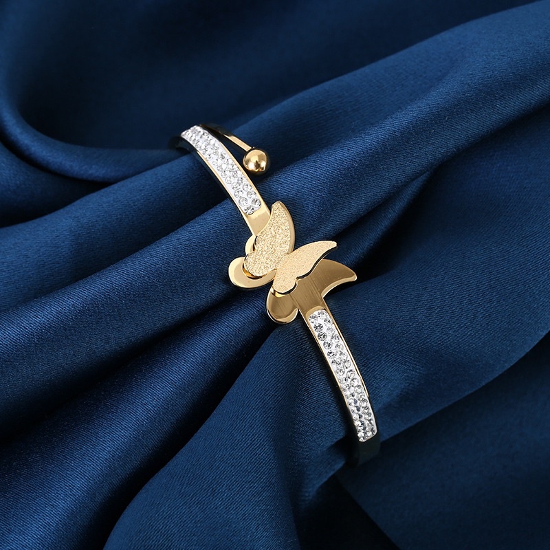 GROSIR Gelang bangle kupu pasir zircon dengan bulatan titanium stainless steel 316l anti karat import berkualitas bisa bayar di tempar COD