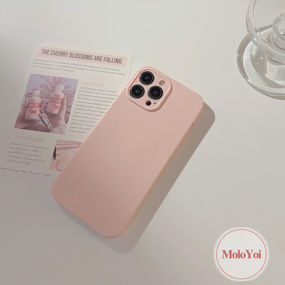 IPHONE Casing Ponsel Warna Permen Macaron Kompatibel Untuk Iphone11 14 13 12 Pro Max 7Plus 11 XR 8Plus X XS Max Shockproof Mewah Simple Solid Glossy Lembut Cover Pelindung Lensa Kamera