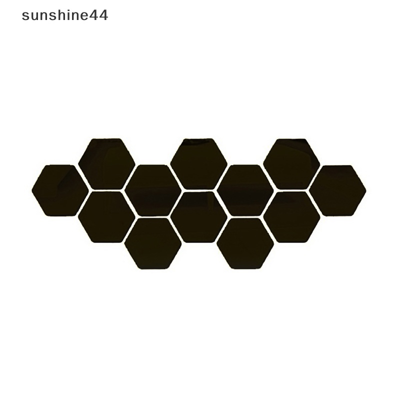 Sunshine 12Pcs Hexagon Vinyl Dekorasi Rumah Stiker Dinding Decal DIY Removable 3D Cermin ID