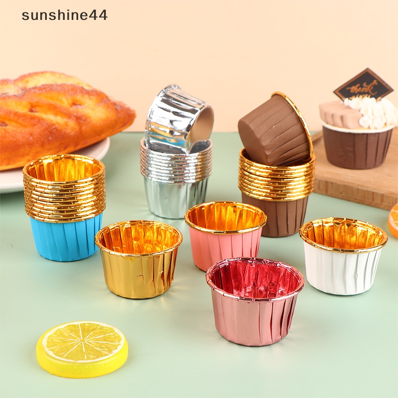 Sunshine 10Pcs Aluminium Foil Muffin Cupcake Liner Pembungkus Kue Baking Cup Tray Case ID