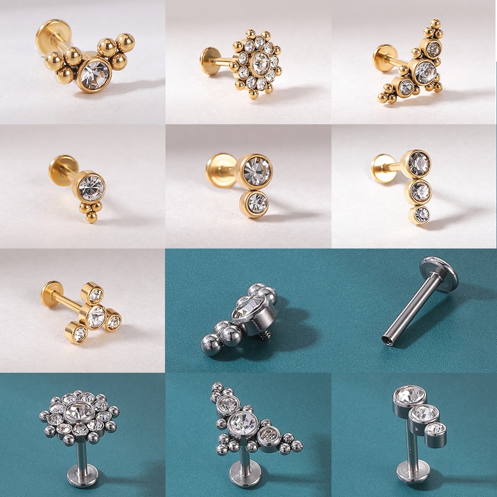 3-6 Pcs Stainless Steel Tulang Rawan Kristal Stud Earrings Set Kupu-Kupu Bunga Mawar Anting Datar Bawah Telinga Stud Helix Piercing