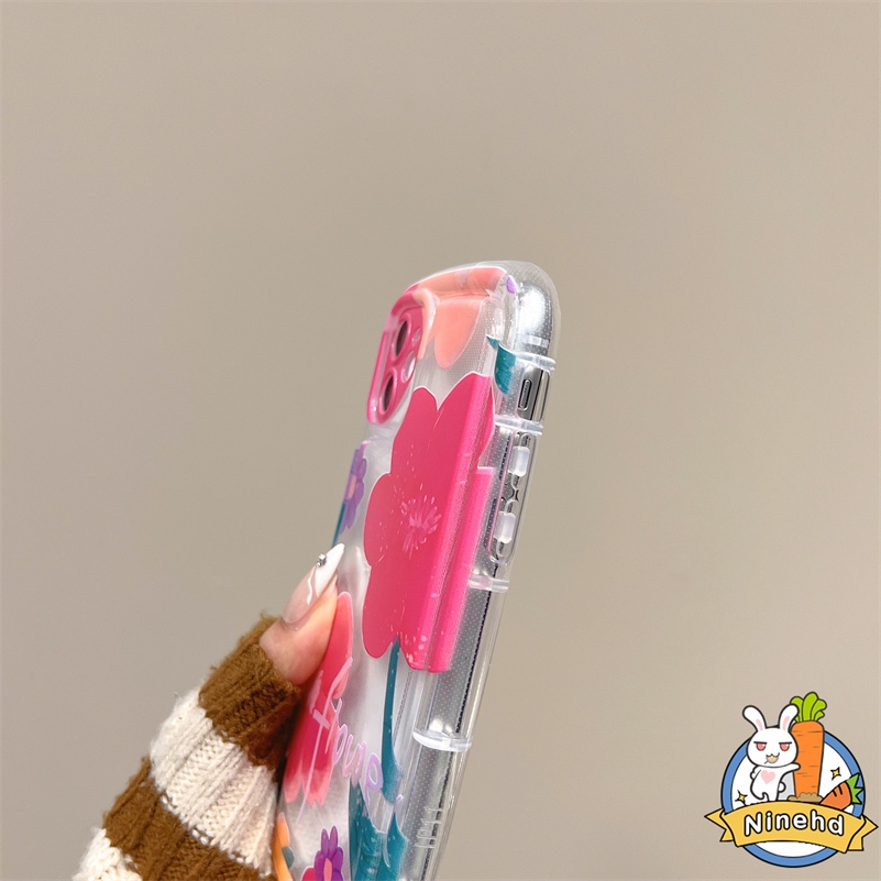 IPHONE Casing Kompatibel Untuk Iphone14 13 12 11 Pro Max X Xr Xs Max8 7 6 6s Plus SE 2020 Ins Warna Pink Bunga Segar Gaya Anti Jatuh Casing Ponsel Shockproof Bumper Bening Cover Pelindung