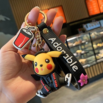 Ins 3D Hoodie Hip Hop Pikachu Gantungan Kunci Logam Hadiah Lucu Untuk Anak Laki-Laki Perempuan Mobil Rumah Gantungan Kunci Dengan Tali Anti-Hilang Untuk Untuk Untuk Airpods Inpods 1-2 3 PRO 4 6 12 I12 i13 Pro4 pro6 Case Cover