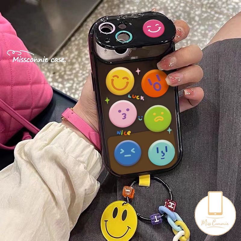 Lovely Smile Flip Make Up Mirror Phone Case Untuk Oppo A15 A5s A57 A7 A12 A53 A9 A5 A31 A15s A3s A33 2020 A35 A77S A77 A11K Kartun Lucu Shockproof Soft Case