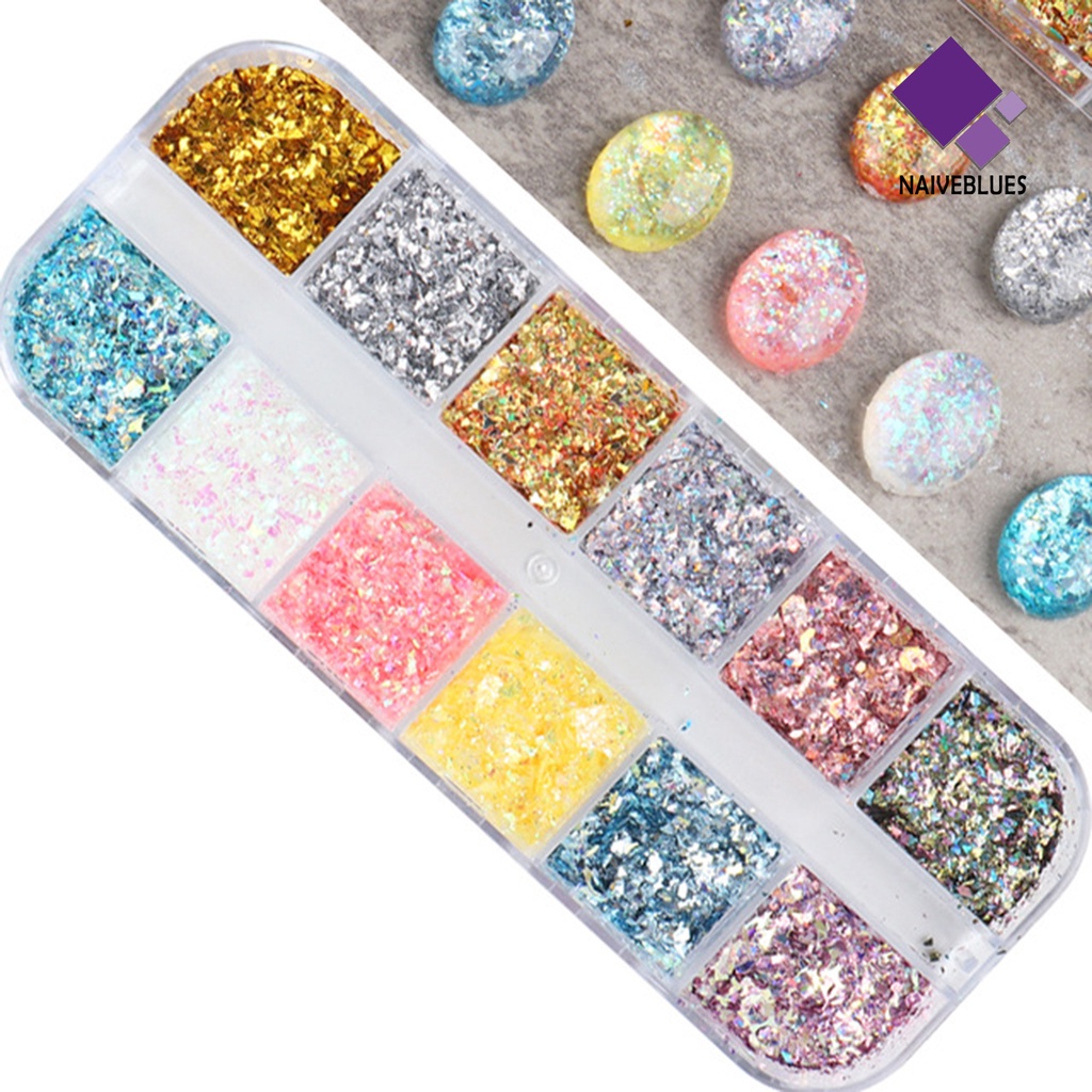 [naiveblues] 12kisi/kotak Kuku Foil Efek Musim Panas Tidak Teratur Silver Halus DIY Manicure Untuk Kecantikan